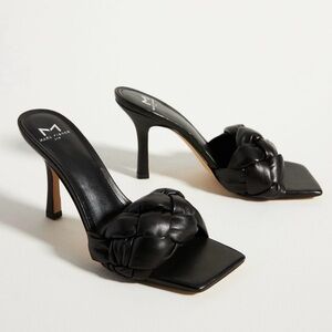 Marc Fisher Black Braided Leather High Heel Slide